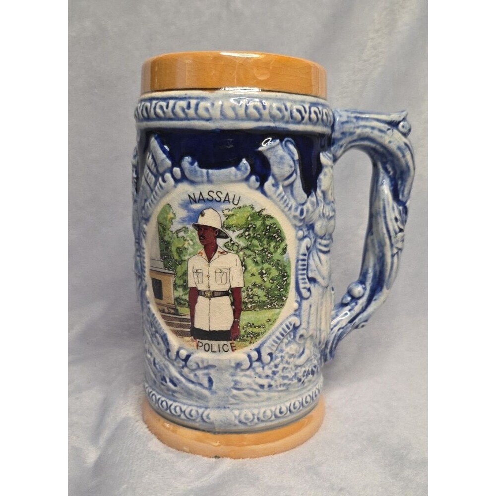 Vintage 1960s Nassau Bahamas Police Officer Ceramic Beer Stein Mug